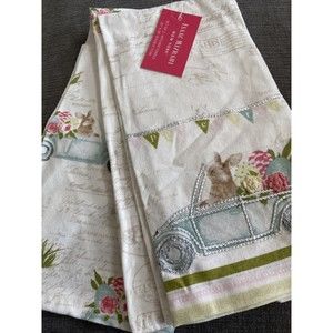 Isaac Mizrahi Easter Kitchen Tea Towels Bunny Floral Embroidered Set of 2 New